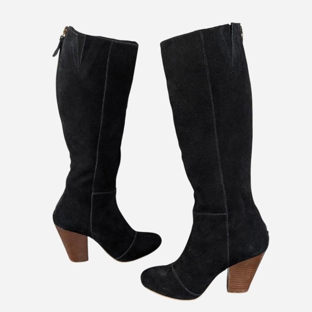 Matisse Black Suede Leather Tall Knee Boot Wood Stacked Heel Size 5.5
